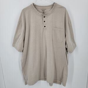 Red Head Henley Shirt Mens 4XL Beige Pocket Short Sleeve